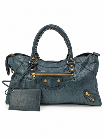 Balenciaga Large City Bag in Dark Green Gold Hardware