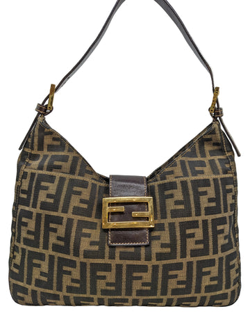 Fendi Vintage Zucca Canvas Shoulder Bag Gold Hardware