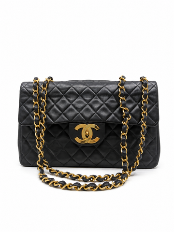 Rare Vintage Chanel CF Maxi Black Lambskin 24K Gold Hardware