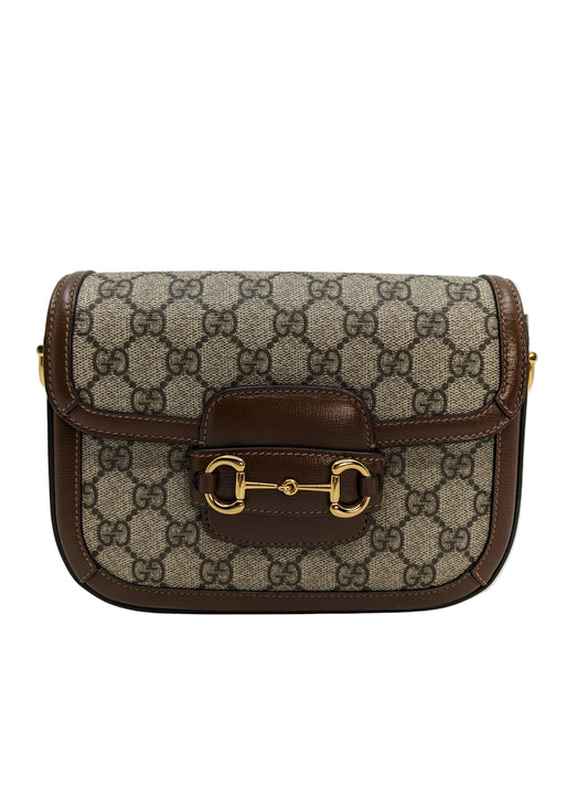 Gucci Horsebit 1955 Small Brown Canvas Gold Hardware