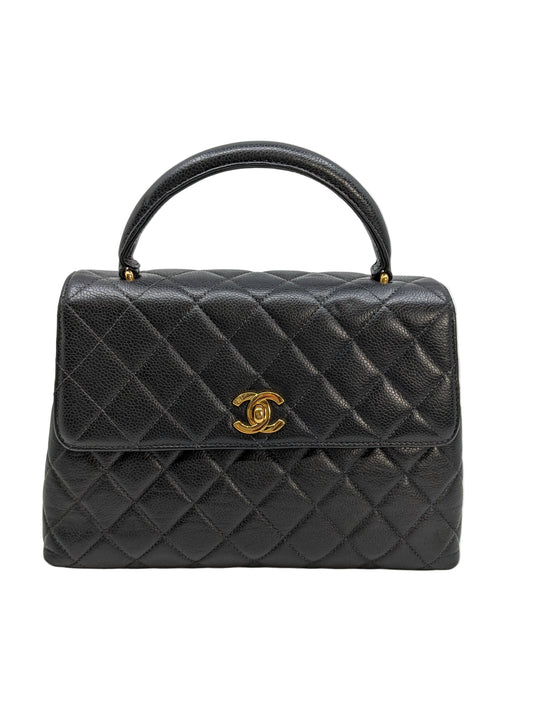 Rare Vintage Chanel Small Coco Kelly Top Handle in Caviar 24K Gold Hardware