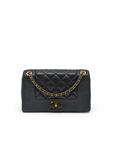 Chanel Mademoiselle Double Flap Black Lambskin Gold Hardware