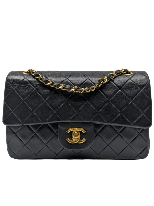 Vintage Chanel Classic Double Flap Small Black Lambskin 24K Gold Hardware