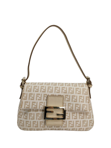 Rare Vintage Fendi Mini Baguette in White Canvas Gold Hardware