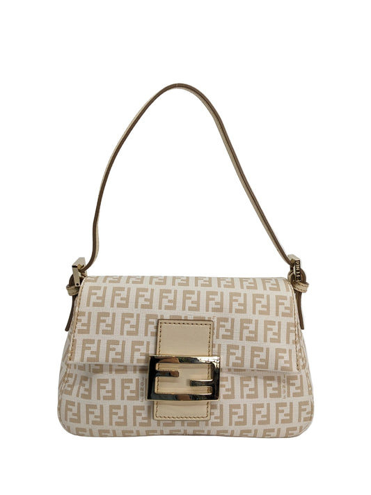 Rare Vintage Fendi Mini Baguette in White Canvas Gold Hardware