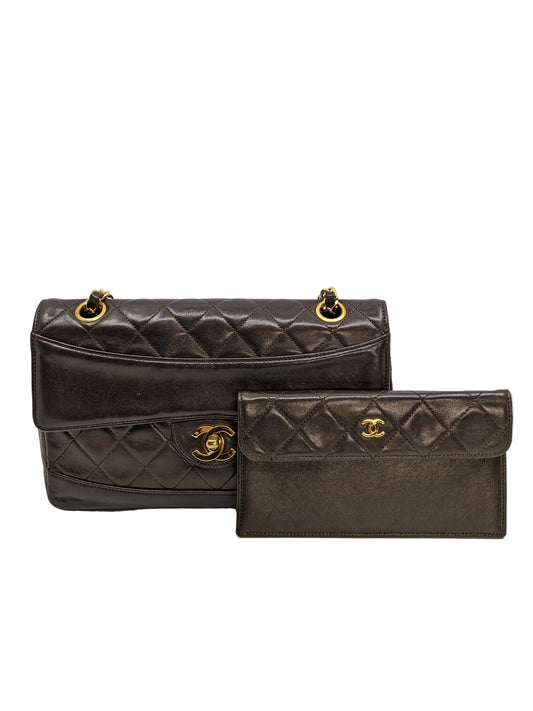 Rare Vintage Chanel Classic Single Flap Medium Lambskin Chocolate Brown 24K Gold Hardware
