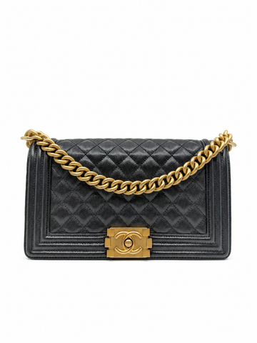 Chanel Le Boy Old Medium Black Caviar Gold Hardware
