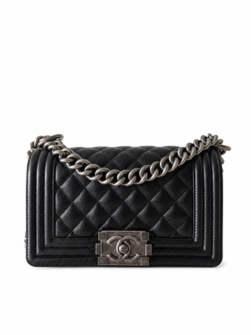Chanel Small Boy Bag Black Caviar Ruthenium Hardware