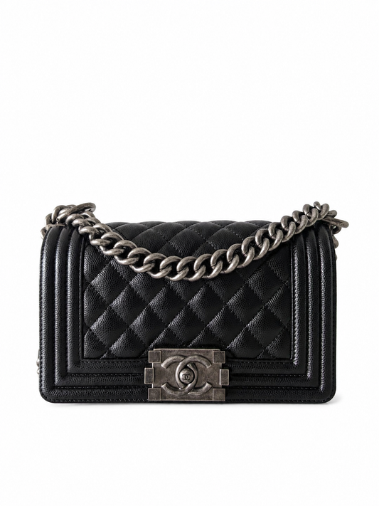 Chanel Small Boy Bag Black Caviar Ruthenium Hardware