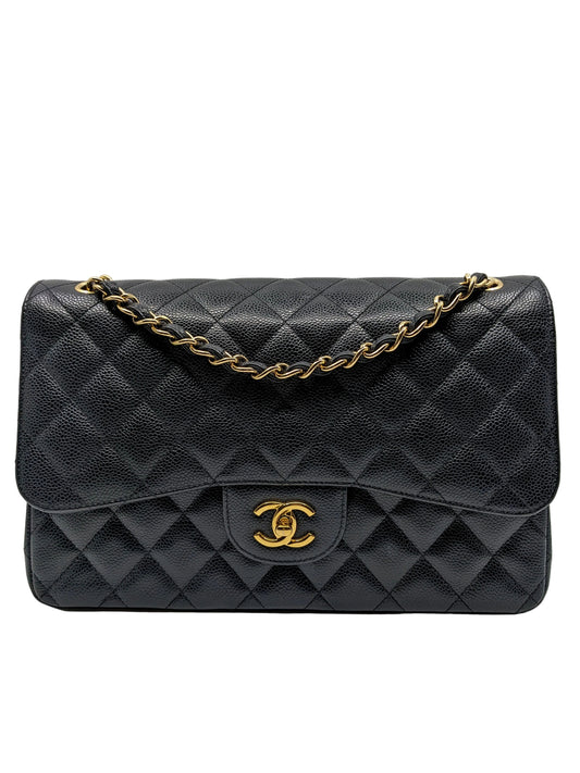 Chanel Classic Double Flap Jumbo Black Caviar Gold Hardware
